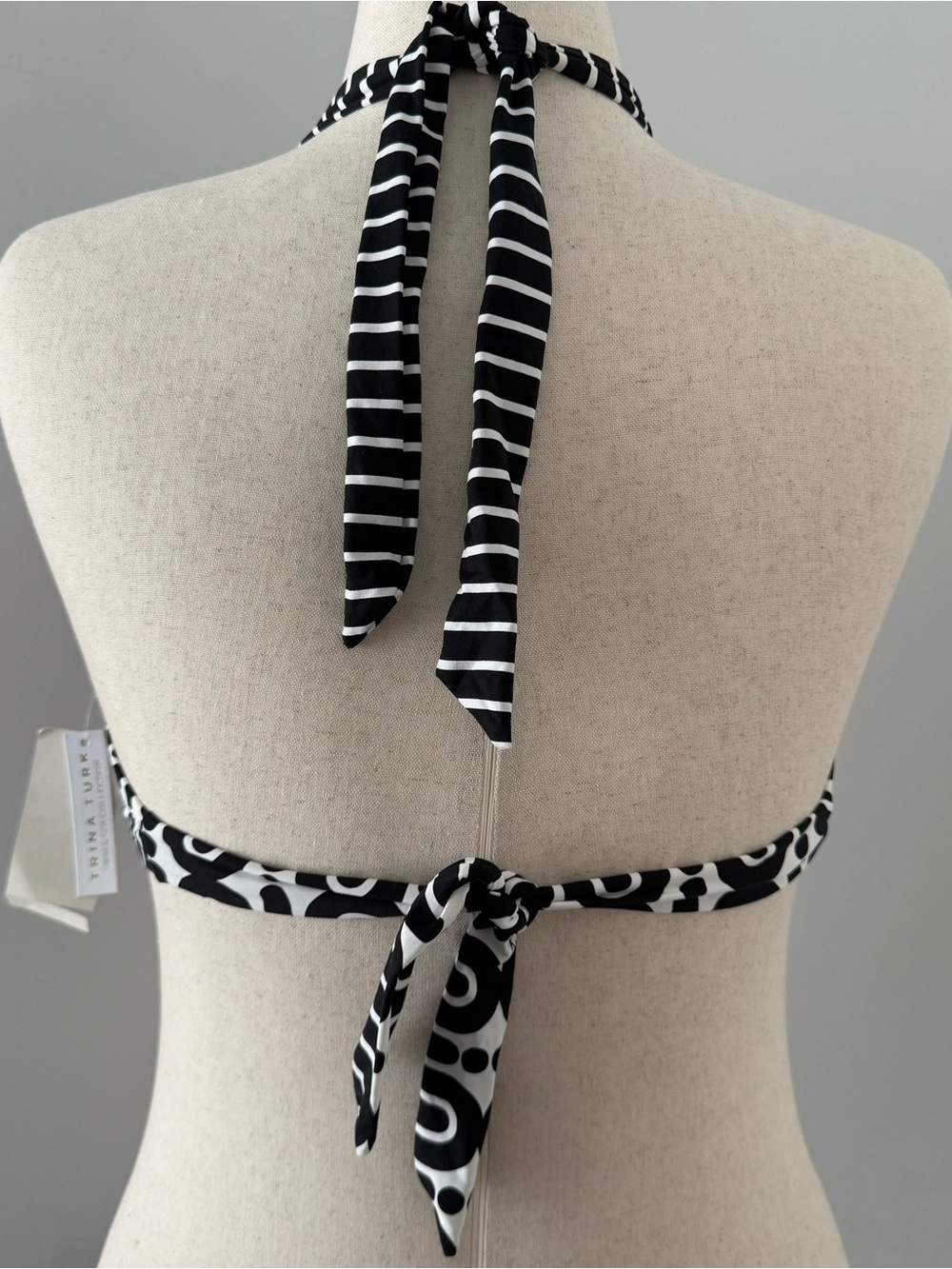 Trina Turk Mod Maze Black White Red Geometric Bikini Bandeau Belted Retro 10 NWT - Picture 7 of 10